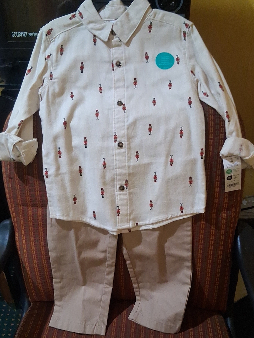 Carter's Cream Button-Up Shirt and Tan Pants Matching Set